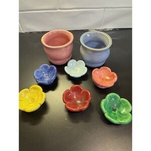 Ceramic Flower Shaped Bowls &  Planters Assorted Colors Set Of 8 Handmade Signed